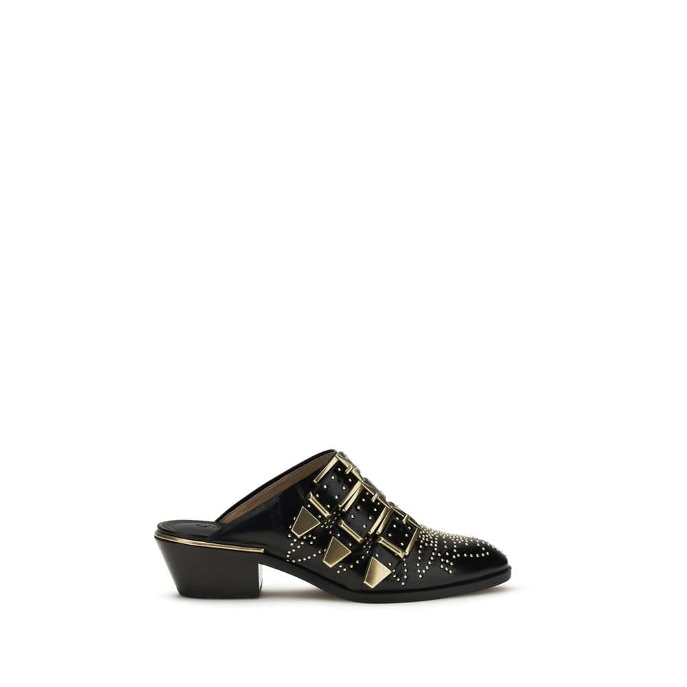 ChloƩ Black Calf Leather Bos Taurus Mules