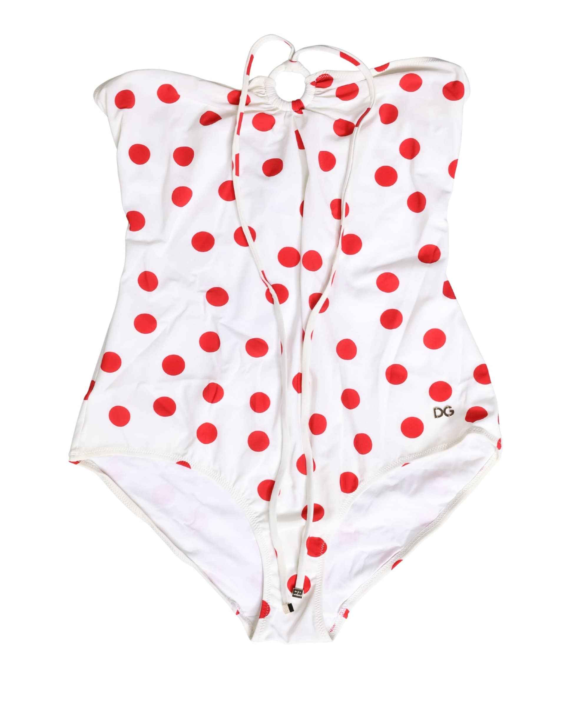Dolce & Gabbana White Polka Dot One-Piece Swimsuit Swimwear