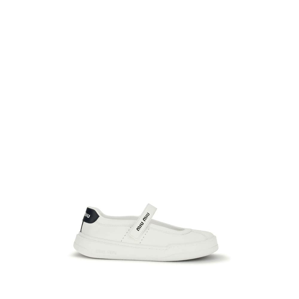 Miu Miu White Calf Leather Bos Taurus Ballet Flats