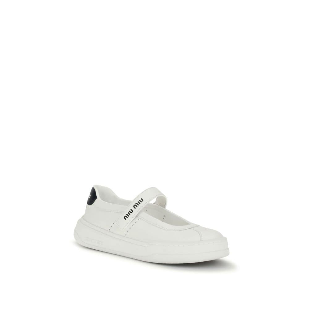 Miu Miu White Calf Leather Bos Taurus Ballet Flats - Image 2