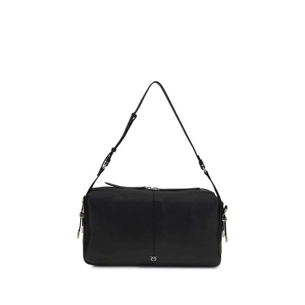 PINKO Black Calf Leather Bos Taurus Shoulder Bag