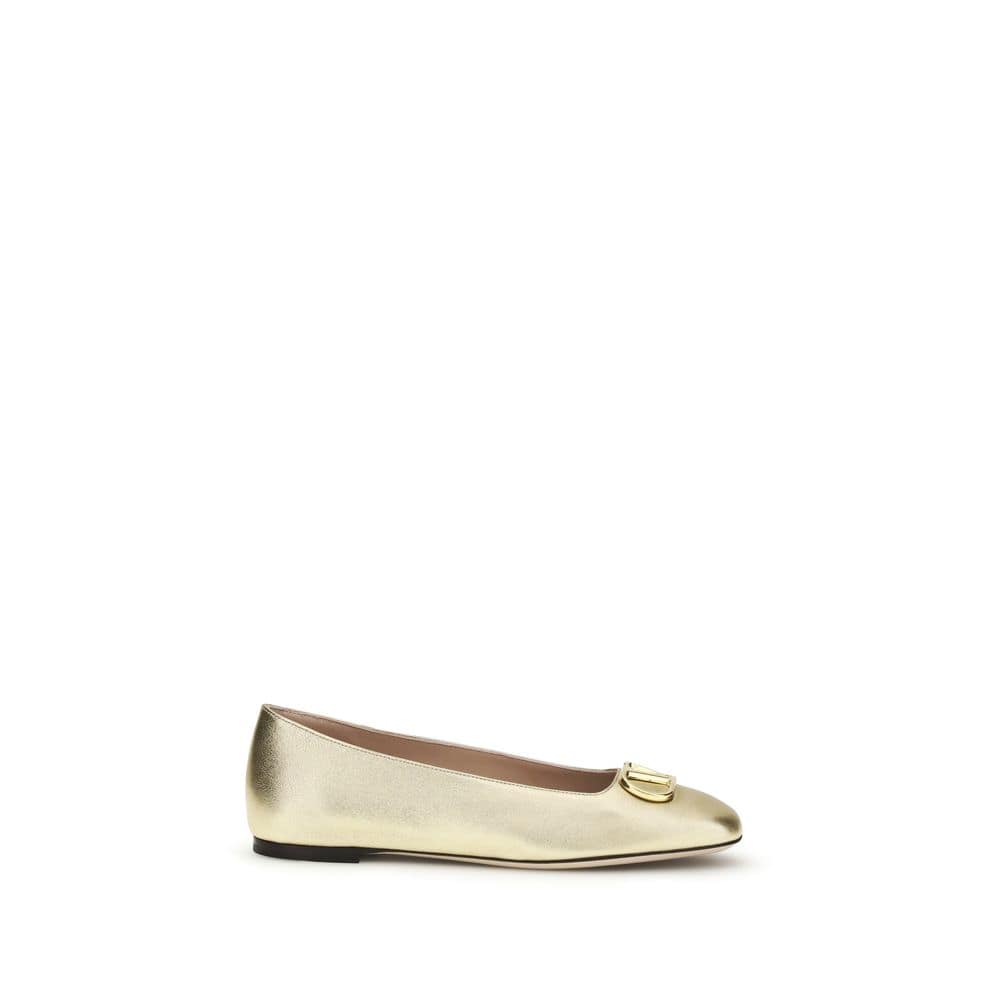 Valentino Garavani Gold Calf Leather Bos Taurus Ballet Flats