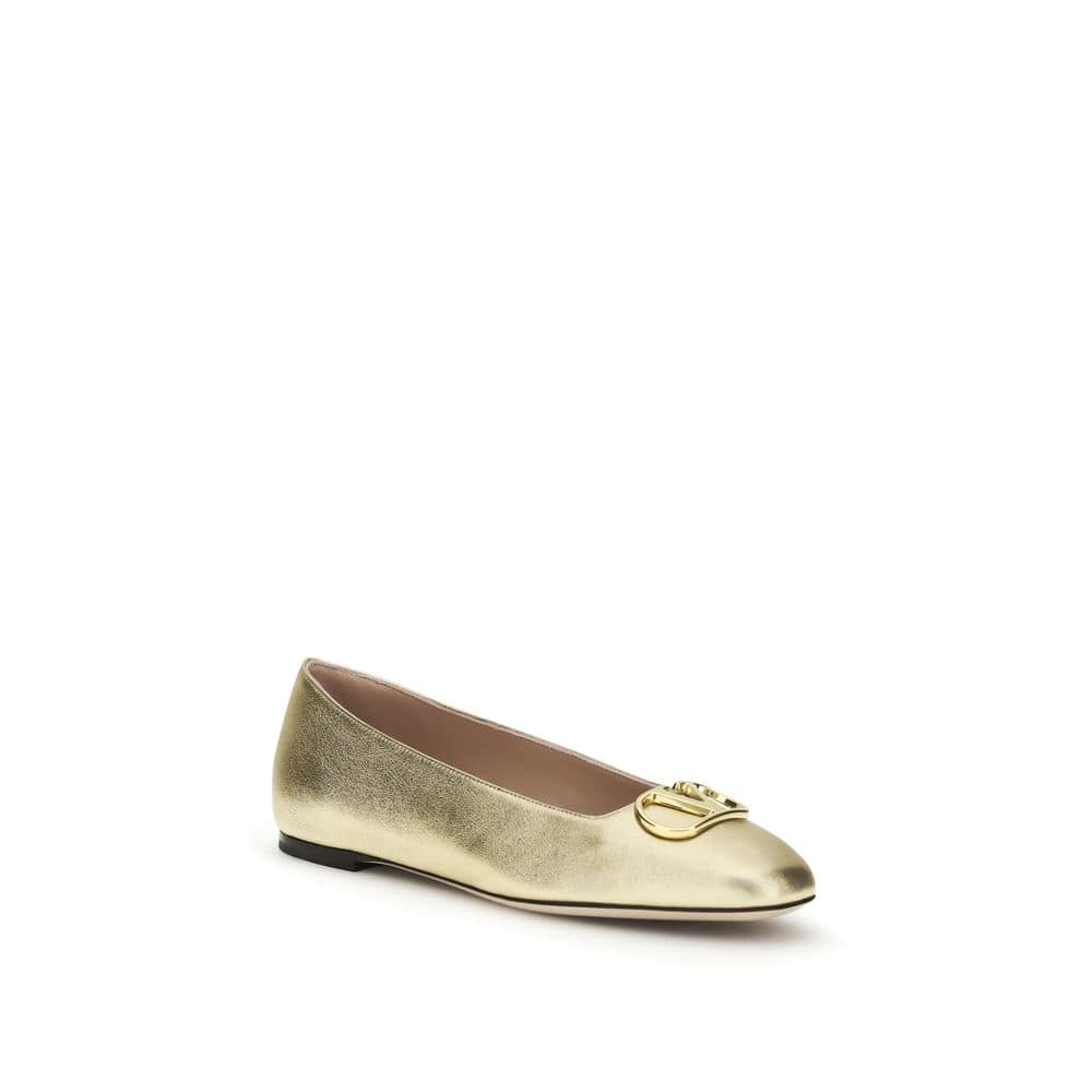 Valentino Garavani Gold Calf Leather Bos Taurus Ballet Flats - Image 2
