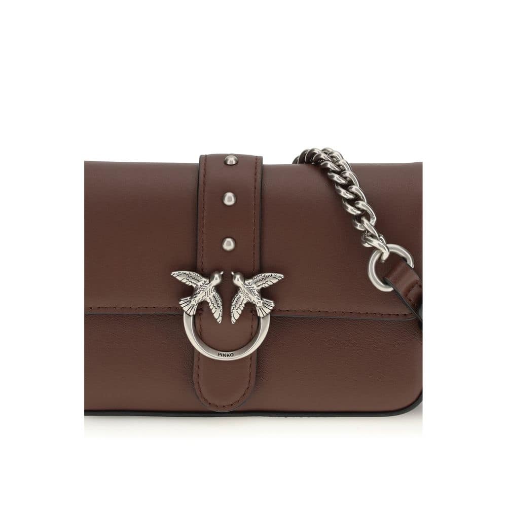 PINKO Brown Calf Leather Bos Taurus Shoulder Bag - Image 4
