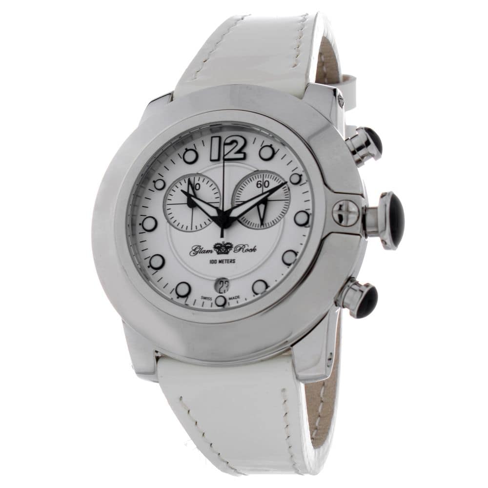 GLAM ROCK White Leather Dress Watch