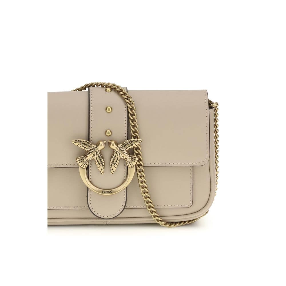 PINKO Beige Calf Leather Bos Taurus Shoulder Bag - Image 4
