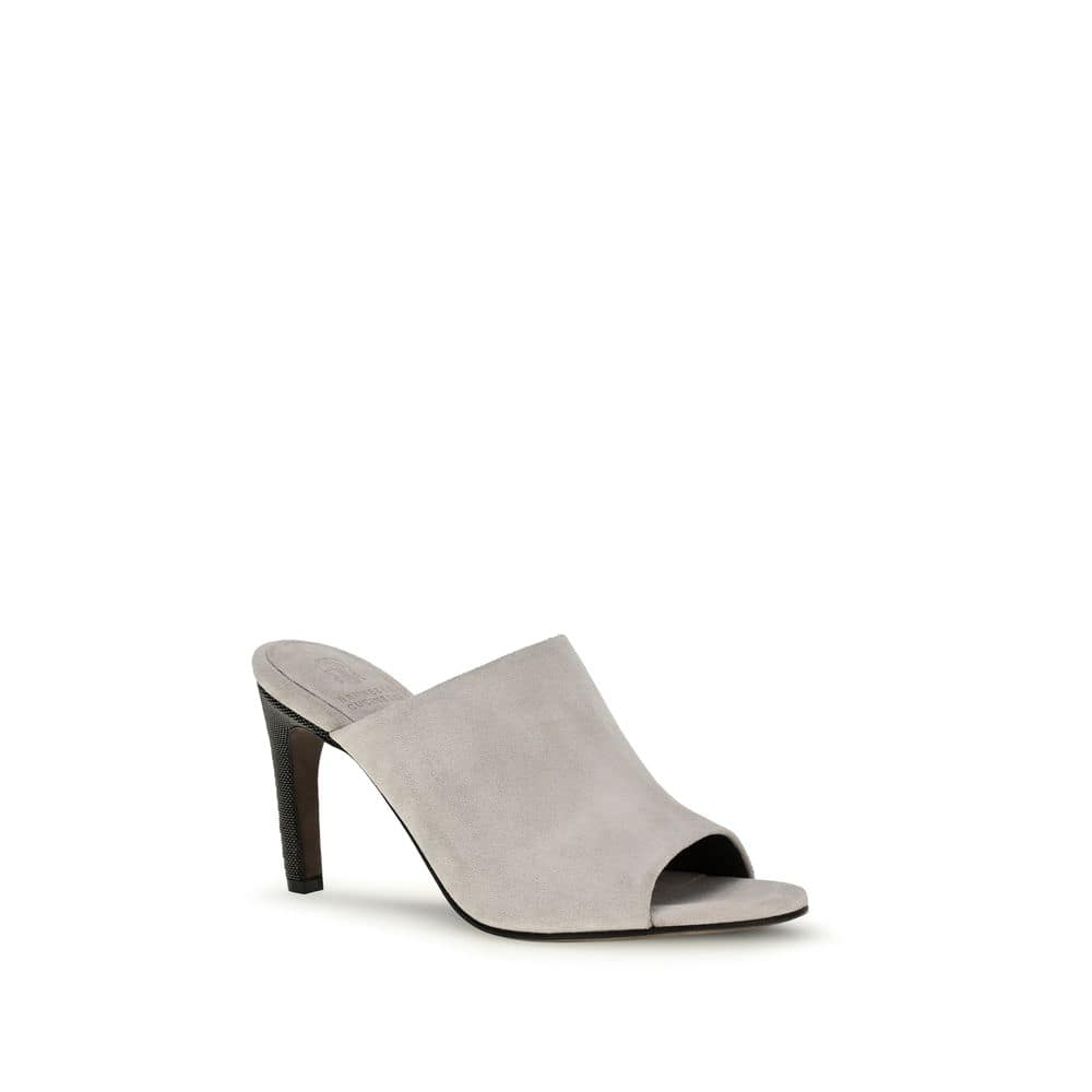 Brunello Cucinelli Gray Calf Leather Bos Taurus Mules - Image 2