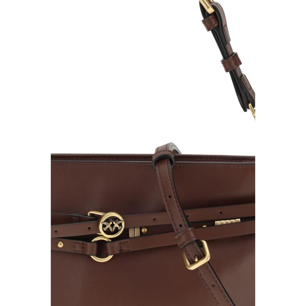 PINKO Brown Calf Leather Bos Taurus Shoulder Bag - Image 4