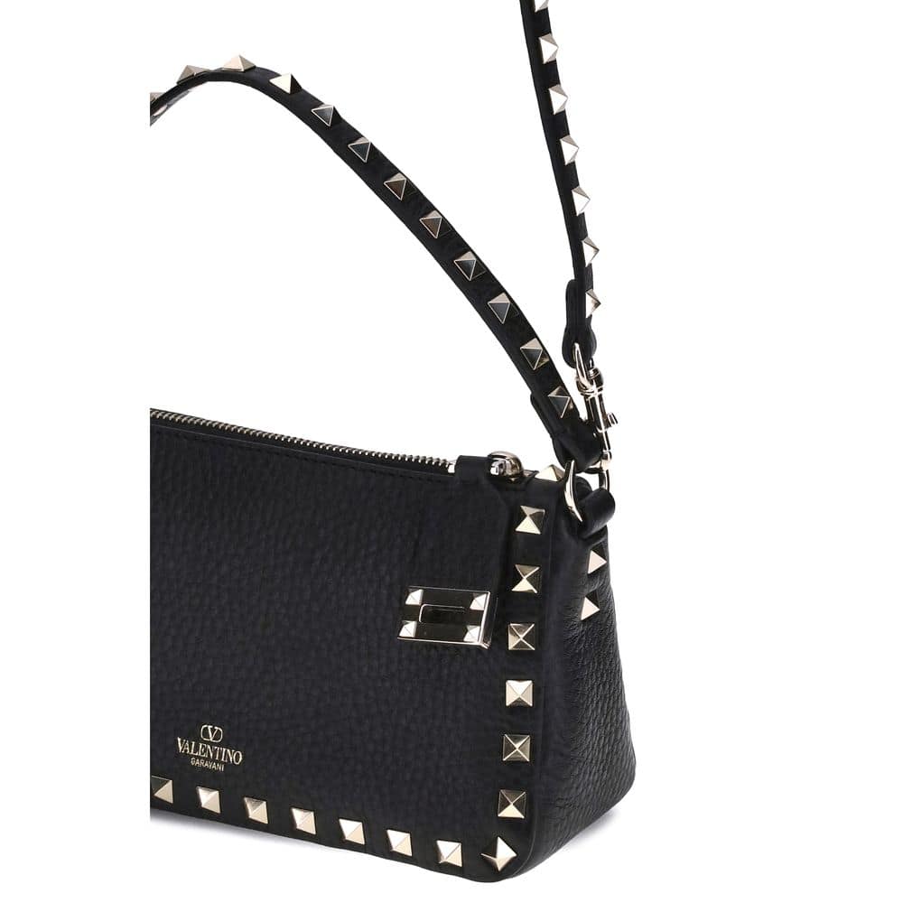 Valentino Garavani Black Calf Leather Bos Taurus Shoulder Bag - Image 4