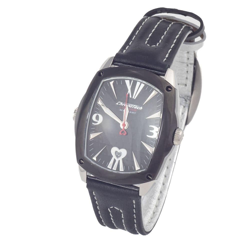 Chronotech Black Leather Dress Watch - Image 2