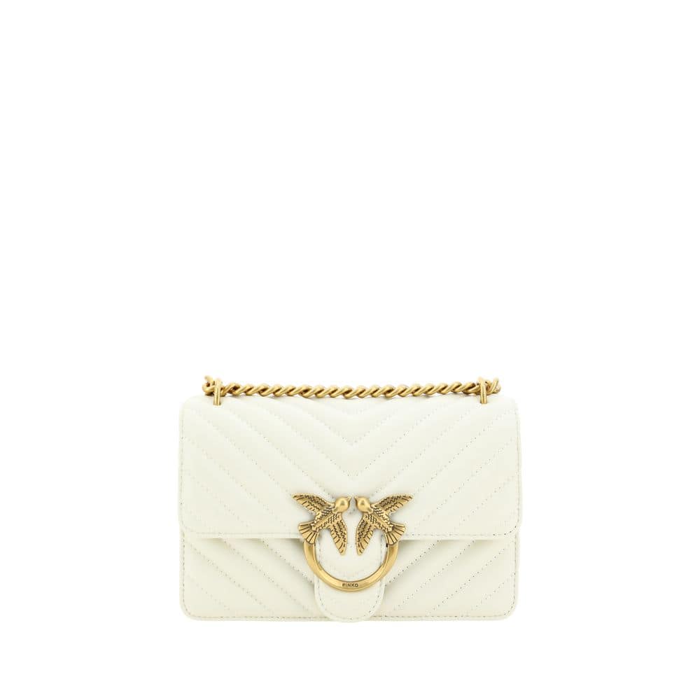 PINKO White Calf Leather Bos Taurus Shoulder Bag