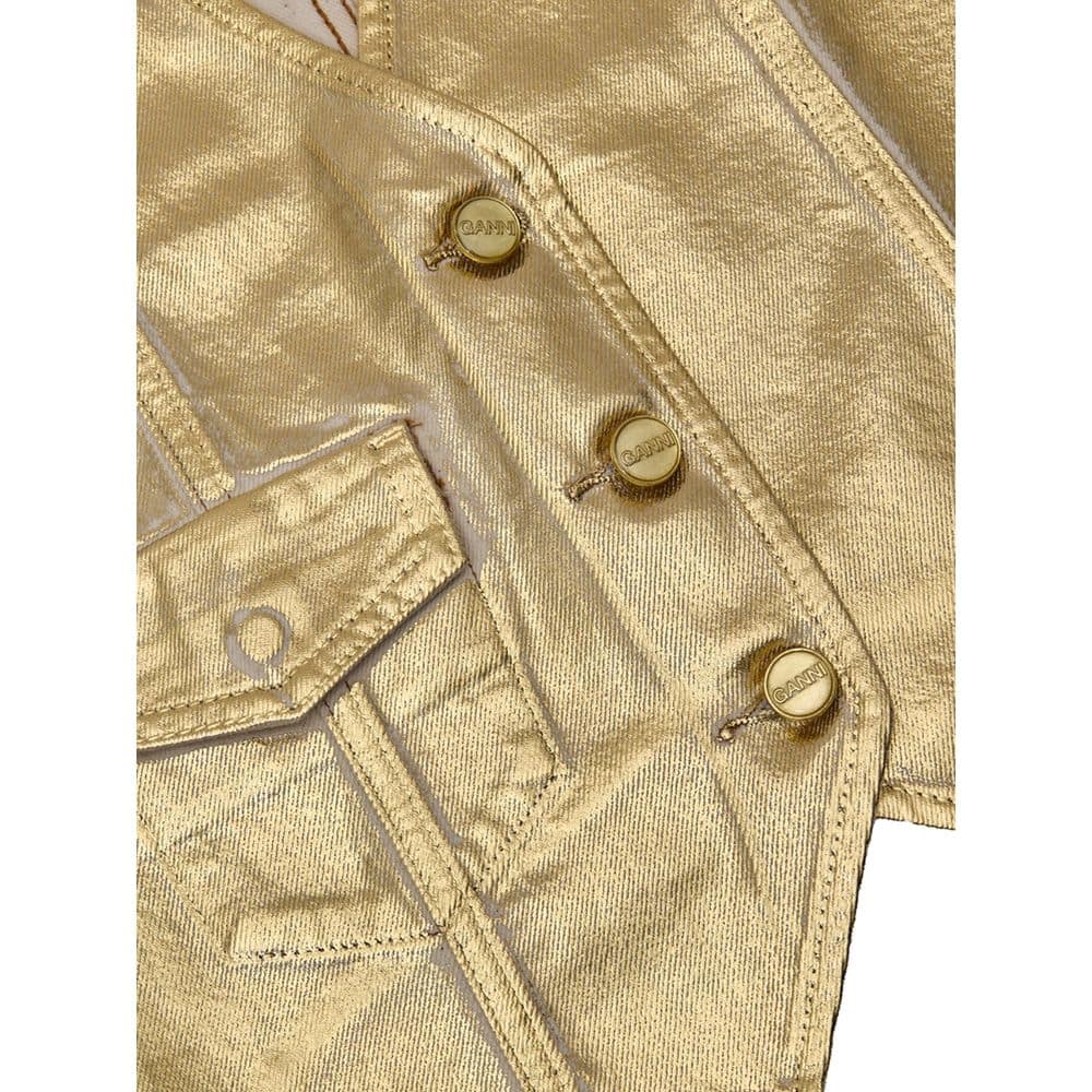 Ganni Gold Cotton Sleveless Jacket - Image 3