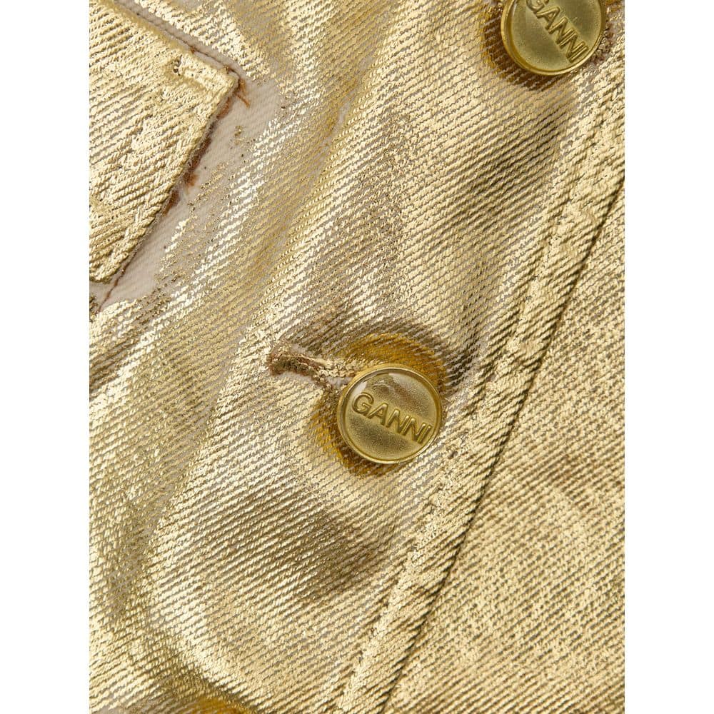 Ganni Gold Cotton Sleveless Jacket - Image 5