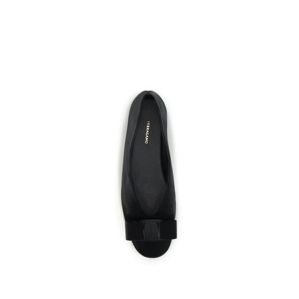 Ferragamo Black Calf Leather Bos Taurus Ballet Flats - Image 4