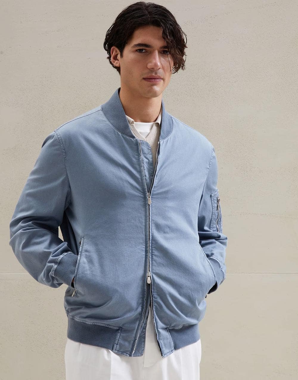 Brunello Cucinelli Blue Cotton Bomber
