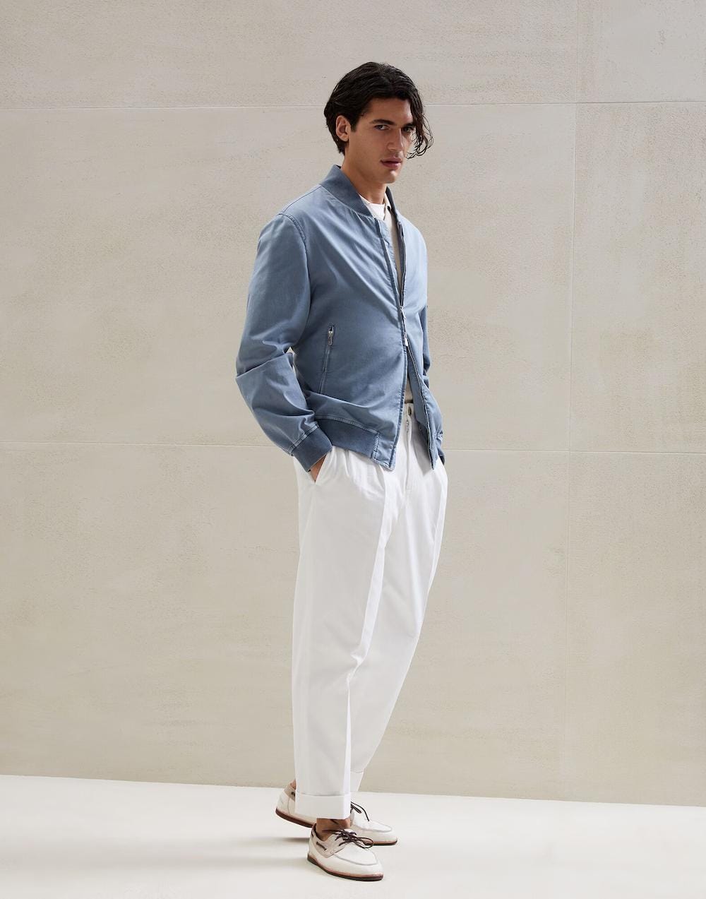 Brunello Cucinelli Blue Cotton Bomber - Image 3