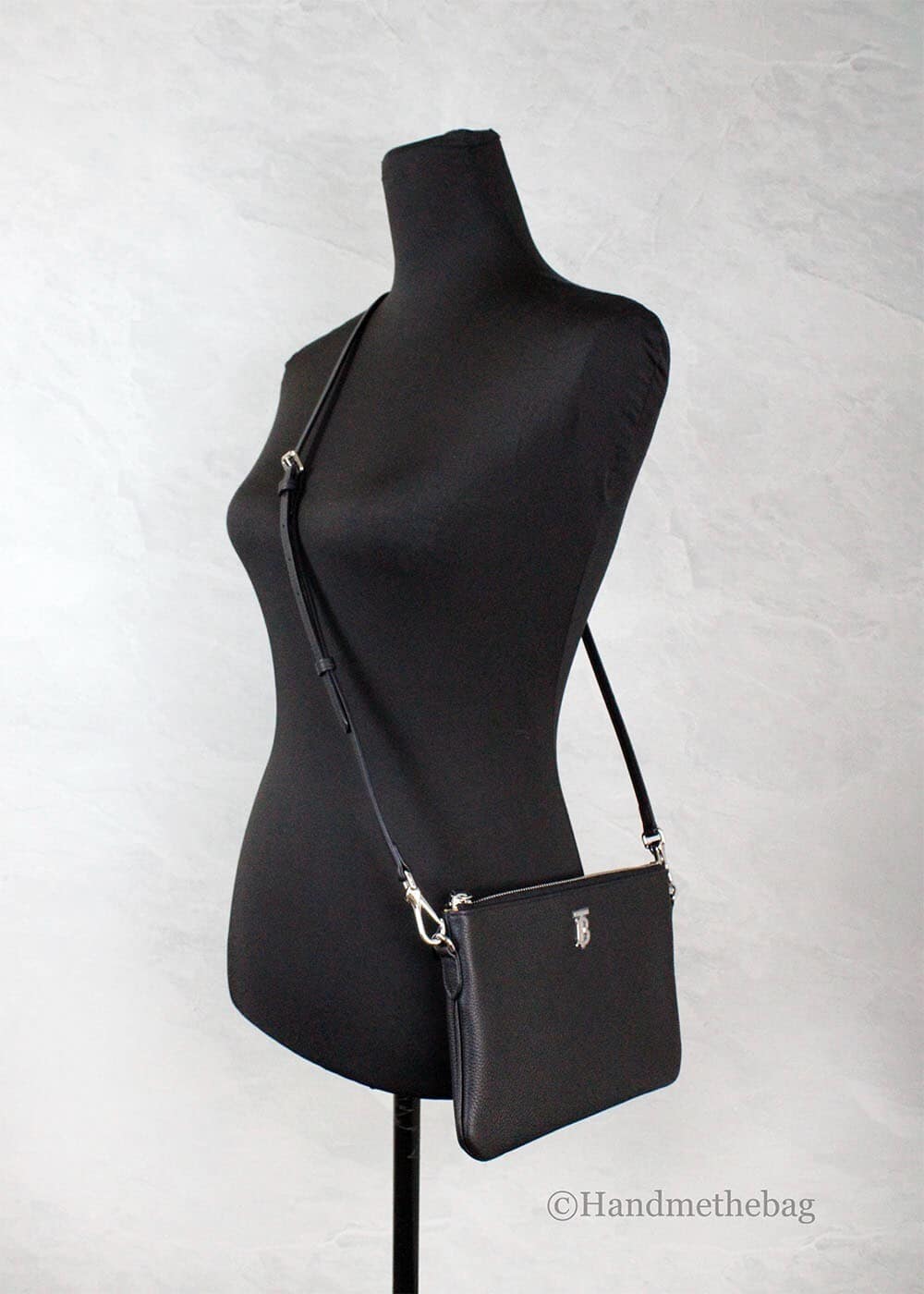 Burberry Peyton Monogram Black Leather Pouch Crossbody Bag Purse - Image 2