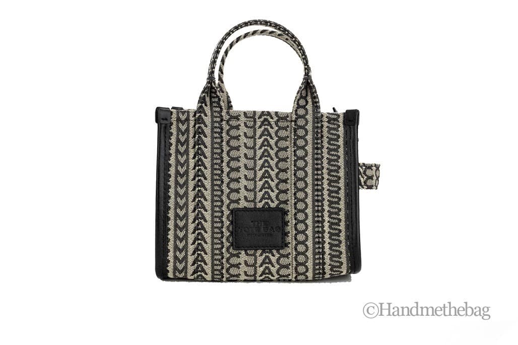 Marc Jacobs The Monogram Beige Mini Tote Woven Jacquard Canvas Crossbody Handbag