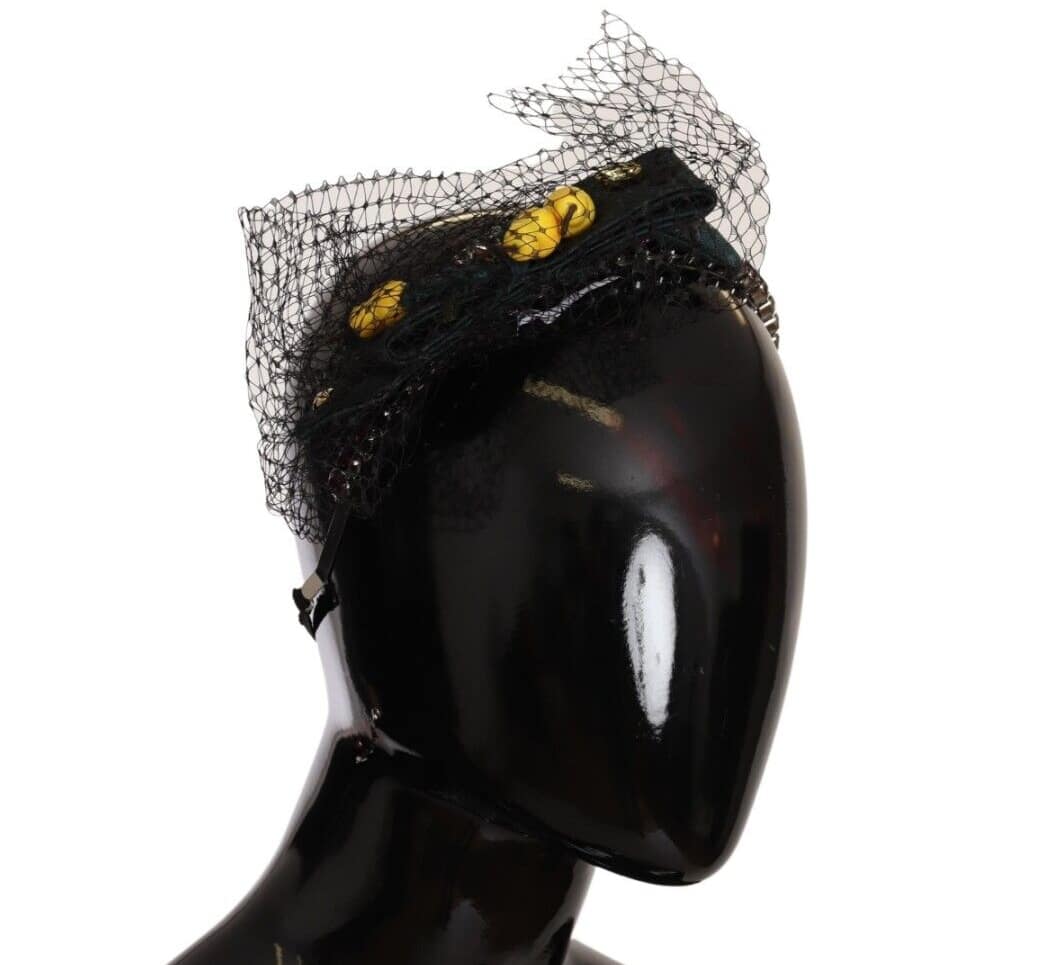 Dolce & Gabbana Silver Tiara Crystals Fruits Black Mesh Diadem Headband - Image 6