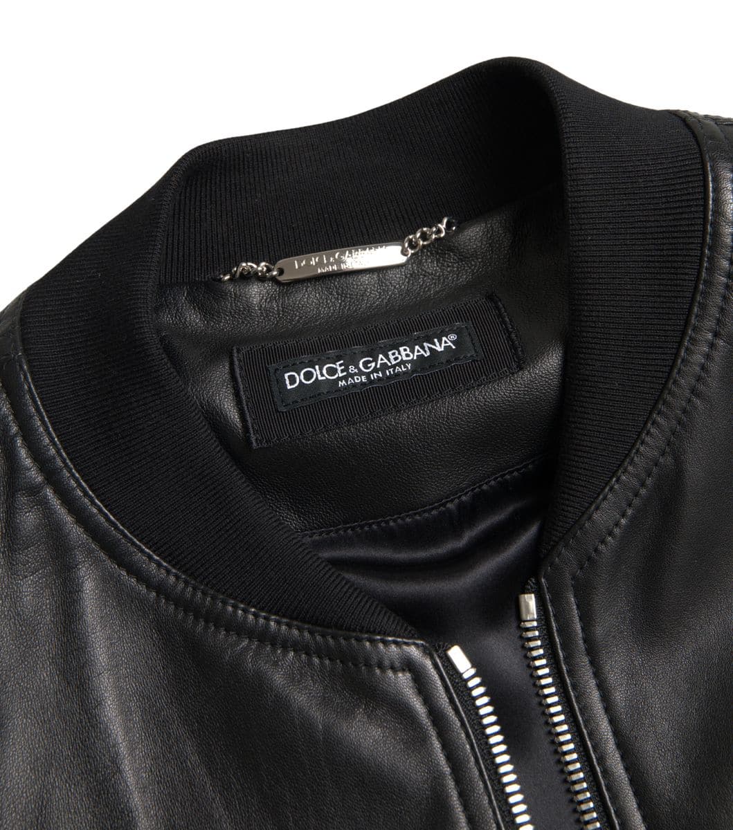 Dolce & Gabbana Black Leather Full Zip Bomber Men Jacket - Image 6