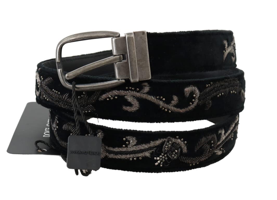 Dolce & Gabbana Black Cotton Royal Bee Embroidery Belt - Image 2