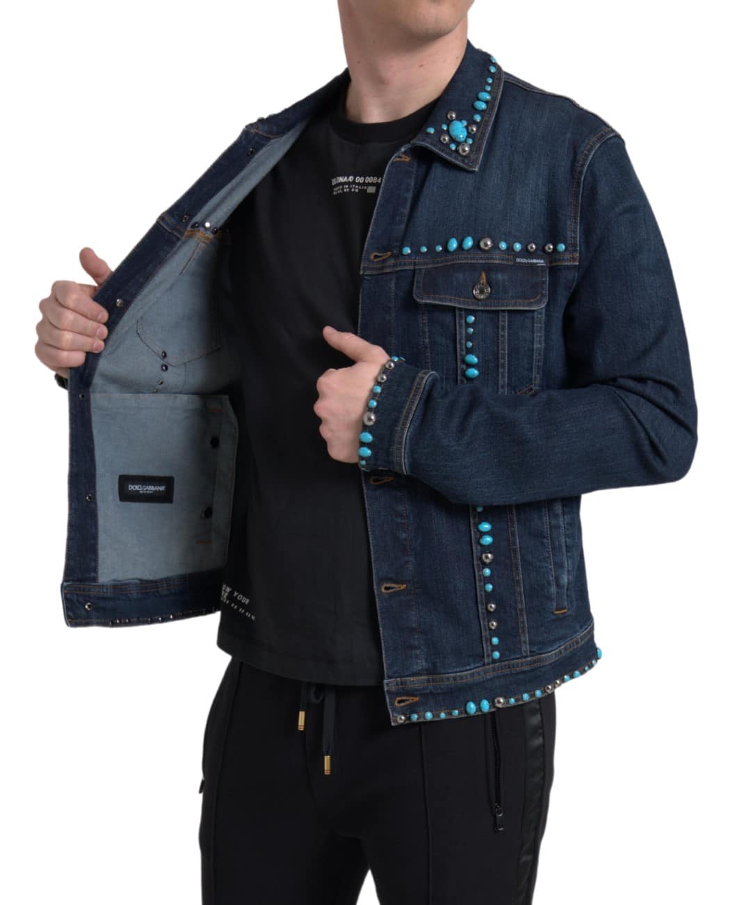 Dolce & Gabbana Blue Denim Turquoise Stones Studded Jacket - Image 4