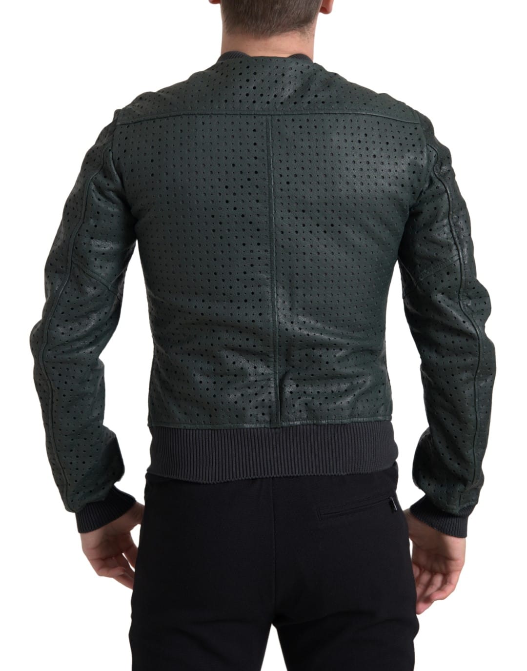 Dolce & Gabbana Green Perforated Leather Bomber Jacket - Image 5