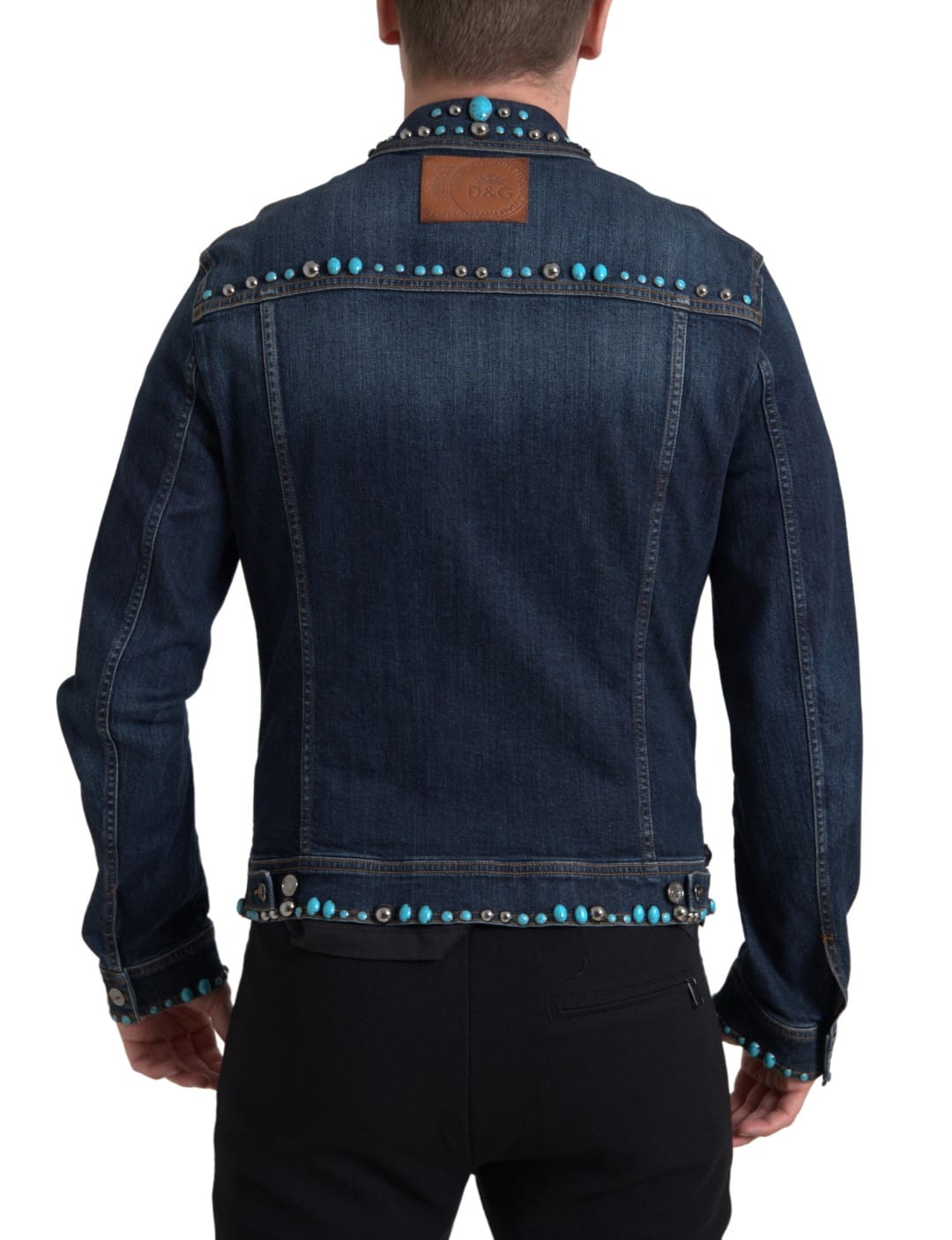 Dolce & Gabbana Blue Denim Turquoise Stones Studded Jacket - Image 7
