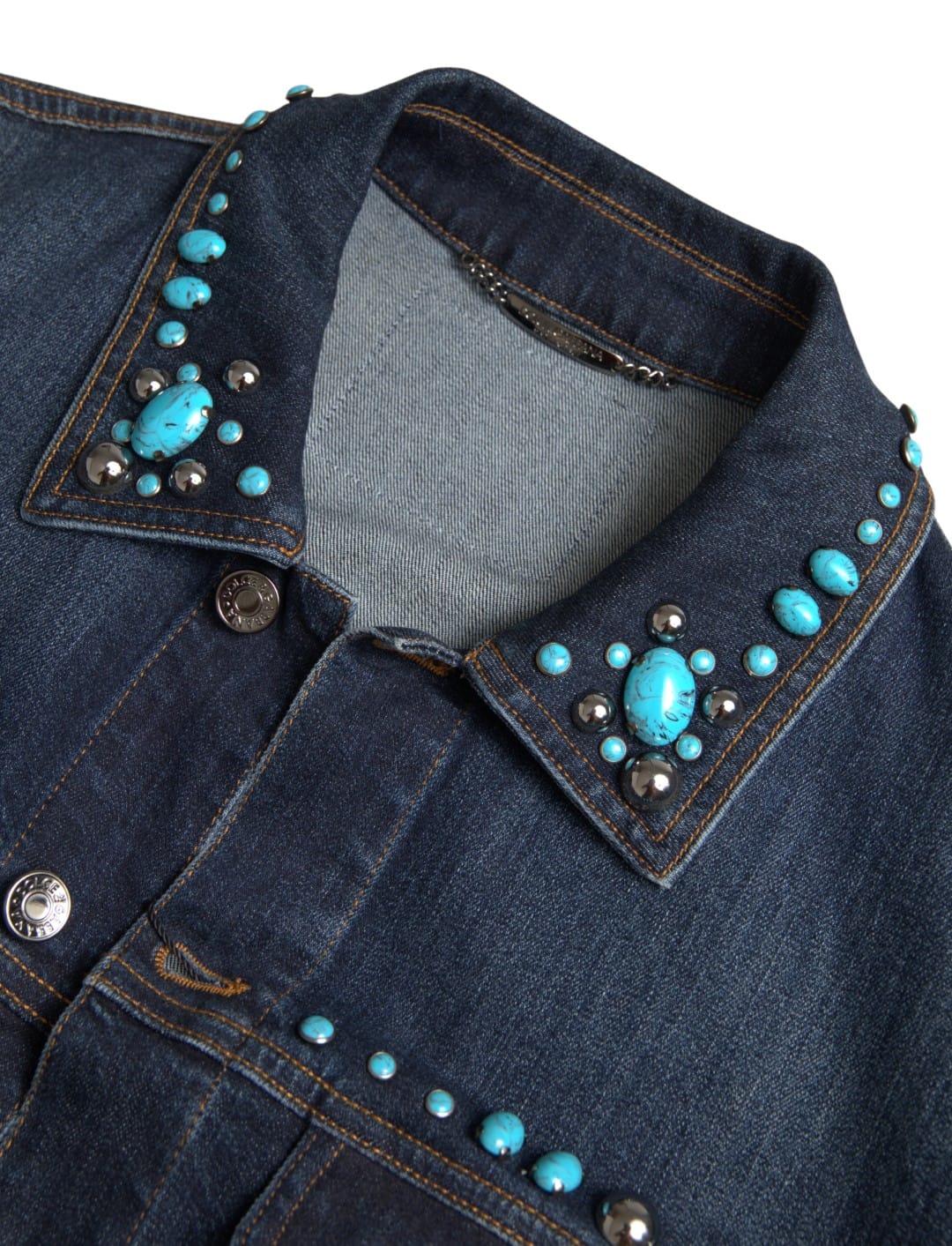 Dolce & Gabbana Blue Denim Turquoise Stones Studded Jacket - Image 3