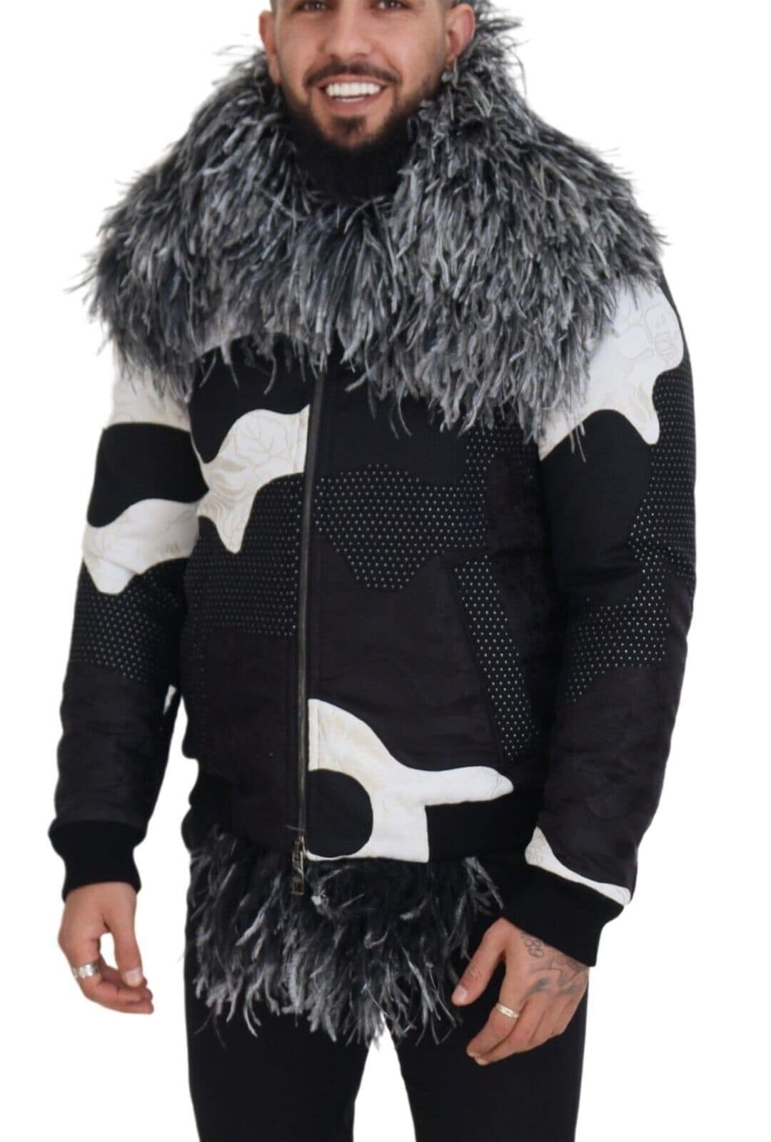 Dolce & Gabbana Black White Fur Shearling Full Zip Jacket - Image 5