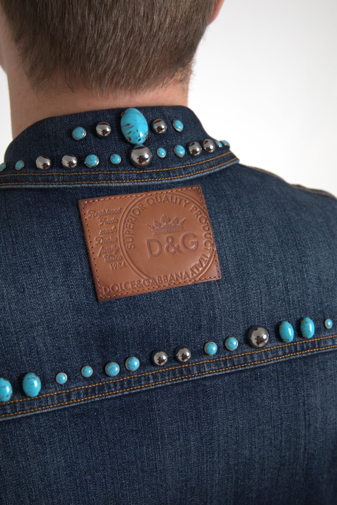 Dolce & Gabbana Blue Denim Turquoise Stones Studded Jacket - Image 5