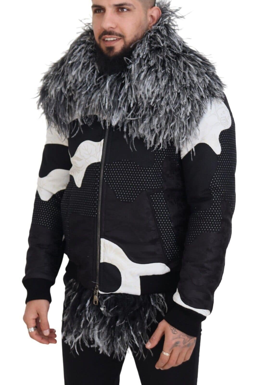 Dolce & Gabbana Black White Fur Shearling Full Zip Jacket - Image 2