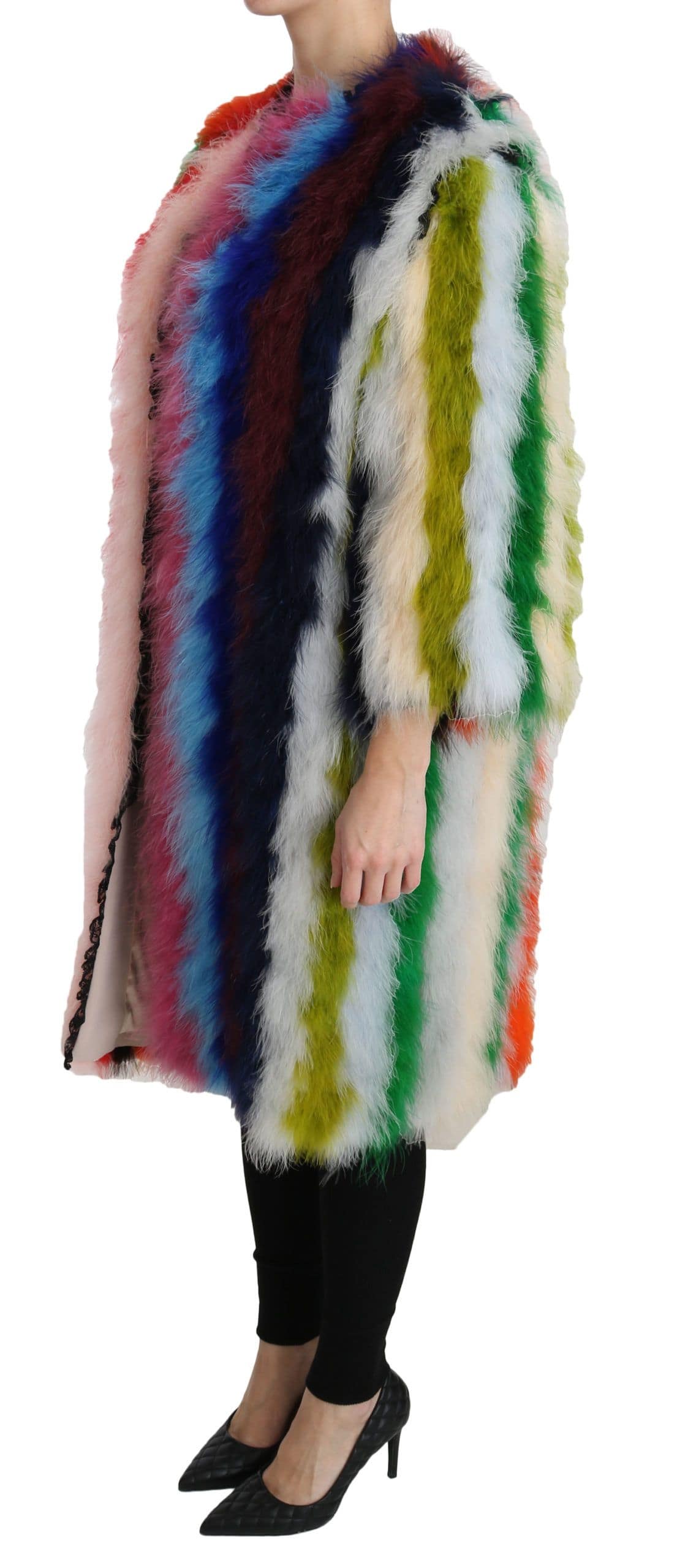 Dolce & Gabbana Multicolor Turkey Feather Cape Fur Coat - Image 3