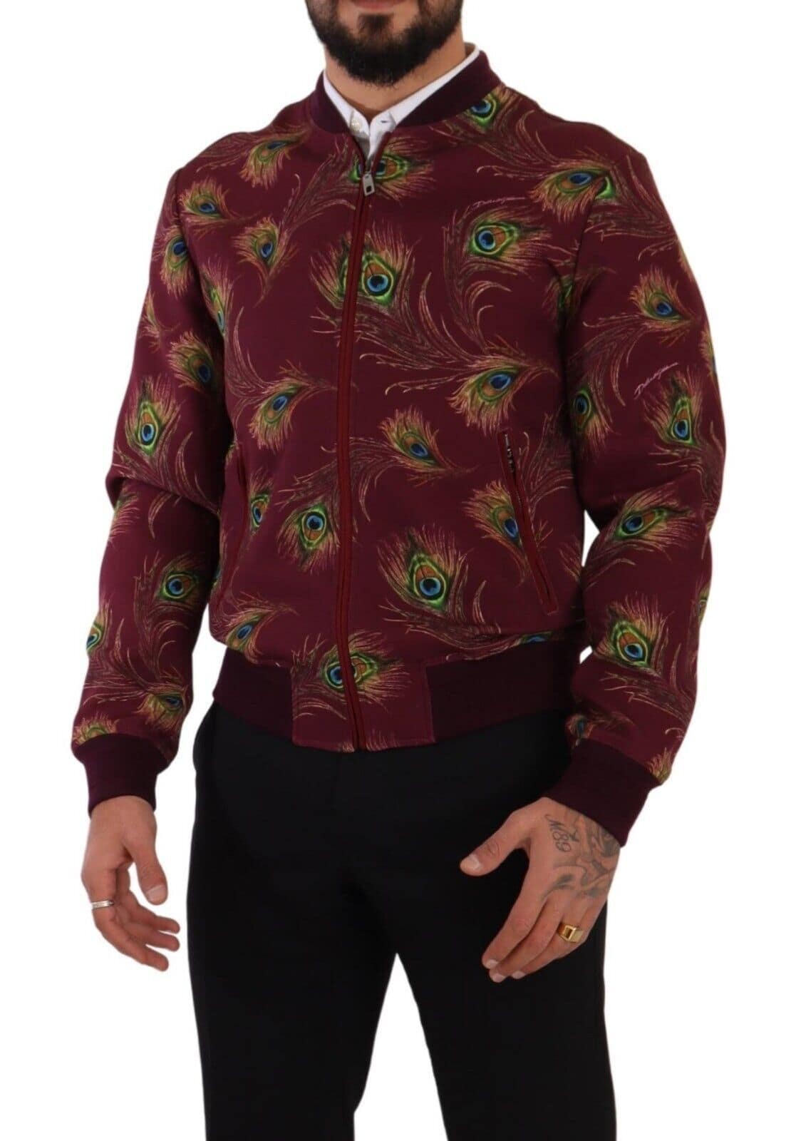 Dolce & Gabbana Red Peacock Polyester Stretch Full Zip Jacket - Image 4