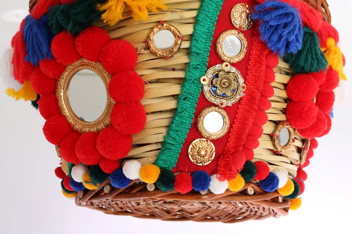 Dolce & Gabbana Multicolor AGNESE Straw Crystal Pom Pom Bag - Image 5