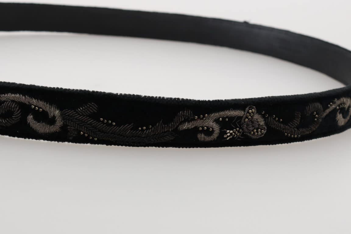 Dolce & Gabbana Black Cotton Royal Bee Embroidery Belt - Image 4