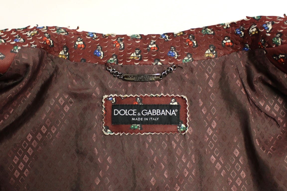 Dolce & Gabbana Bordeaux Leather Boxer Print Jacket Coat - Image 7