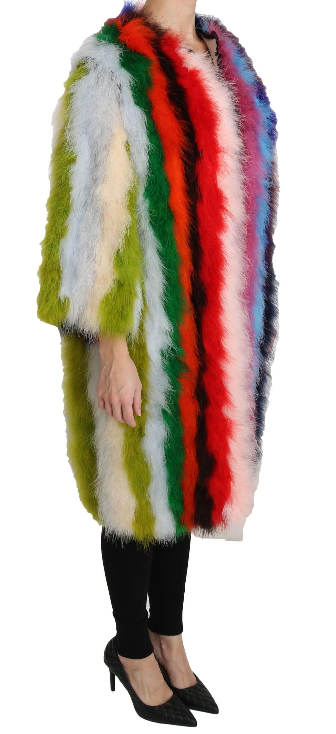 Dolce & Gabbana Multicolor Turkey Feather Cape Fur Coat - Image 2