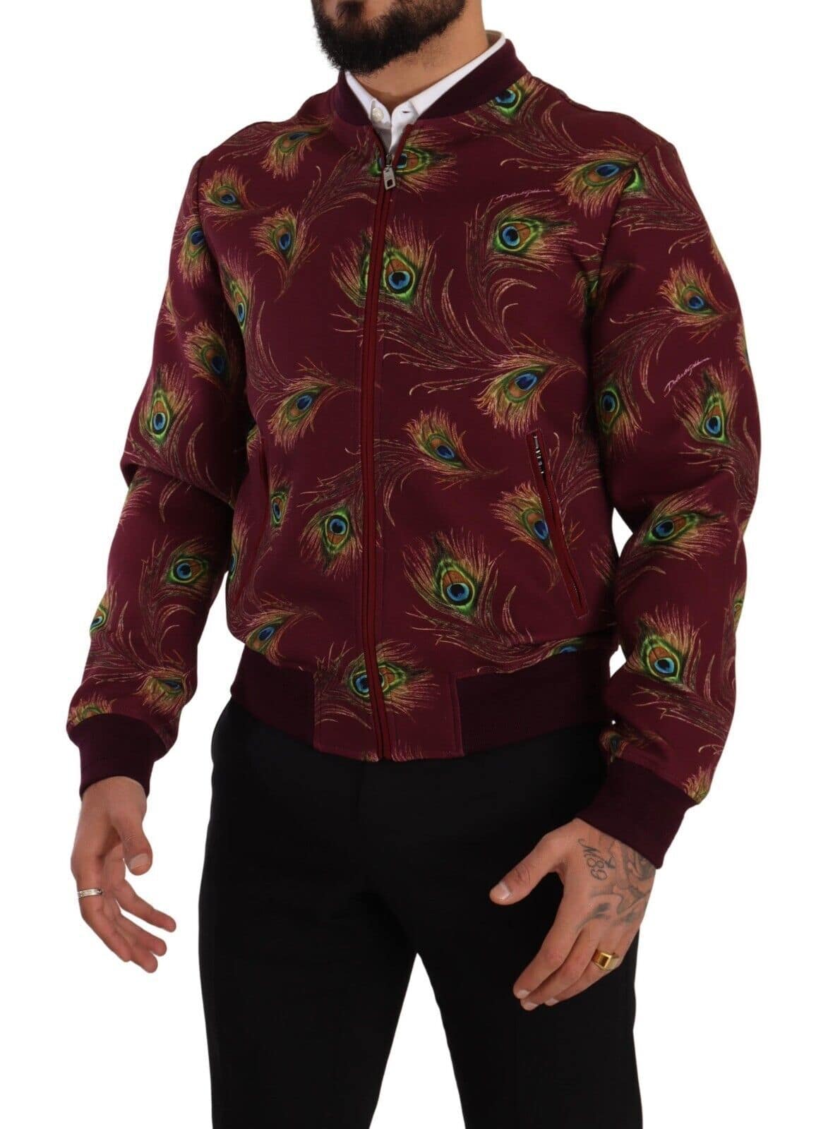 Dolce & Gabbana Red Peacock Polyester Stretch Full Zip Jacket - Image 6
