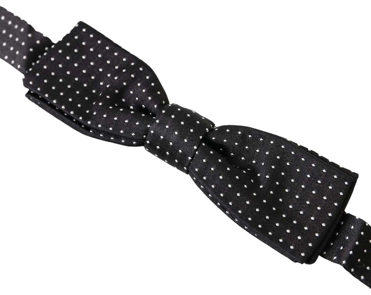 Dolce & Gabbana Black Polka Dot Silk Adjustable Men Neck Papillon Bow Tie - Image 2