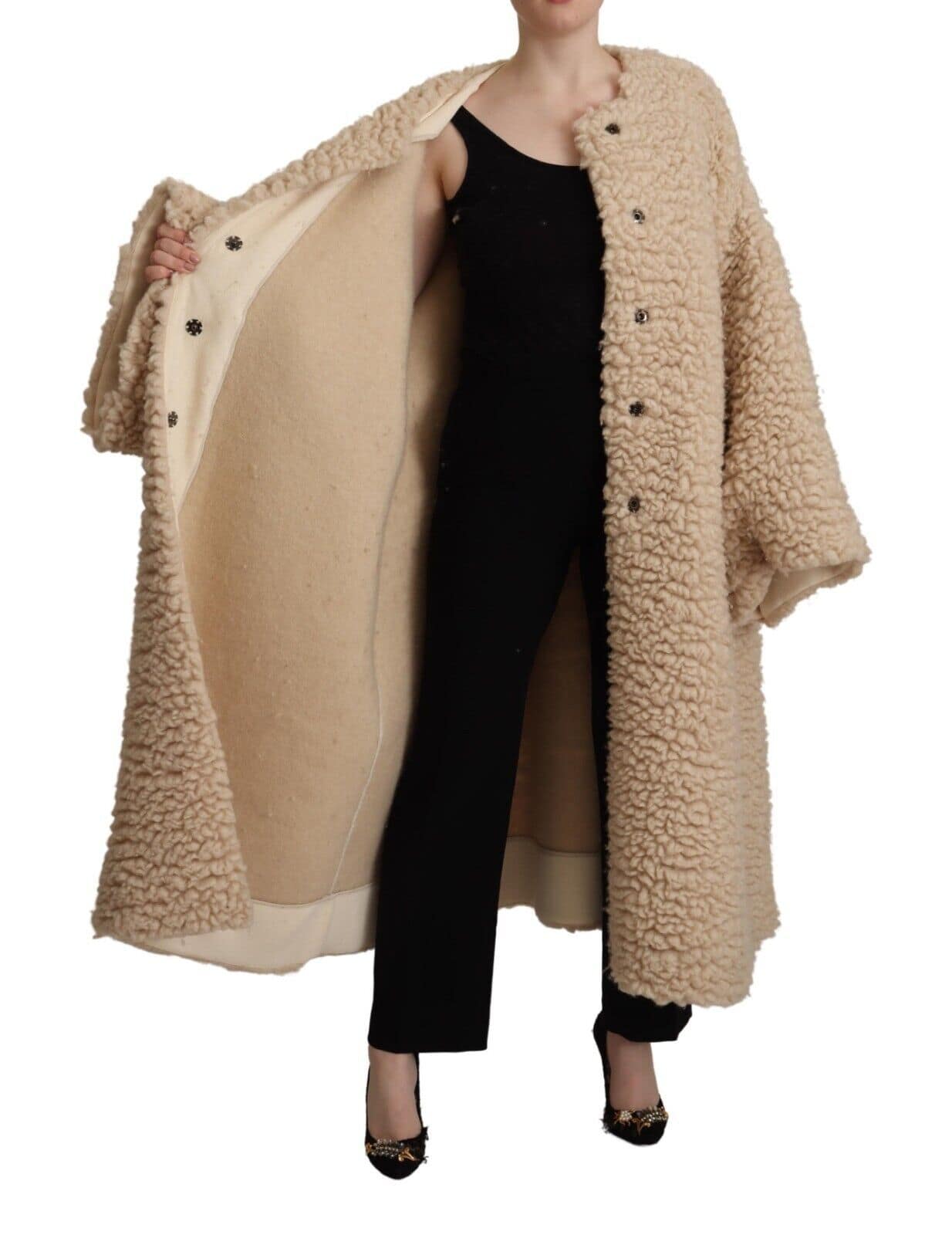 Dolce & Gabbana Beige Cashmere Wool Faux Fur Coat Jacket - Image 6
