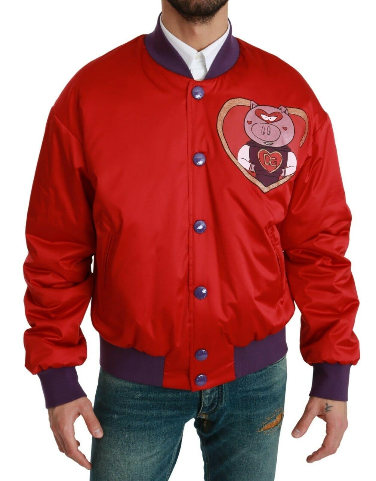 Dolce & Gabbana Red YEAR OF THE PIG Bomber Jacket - Image 6