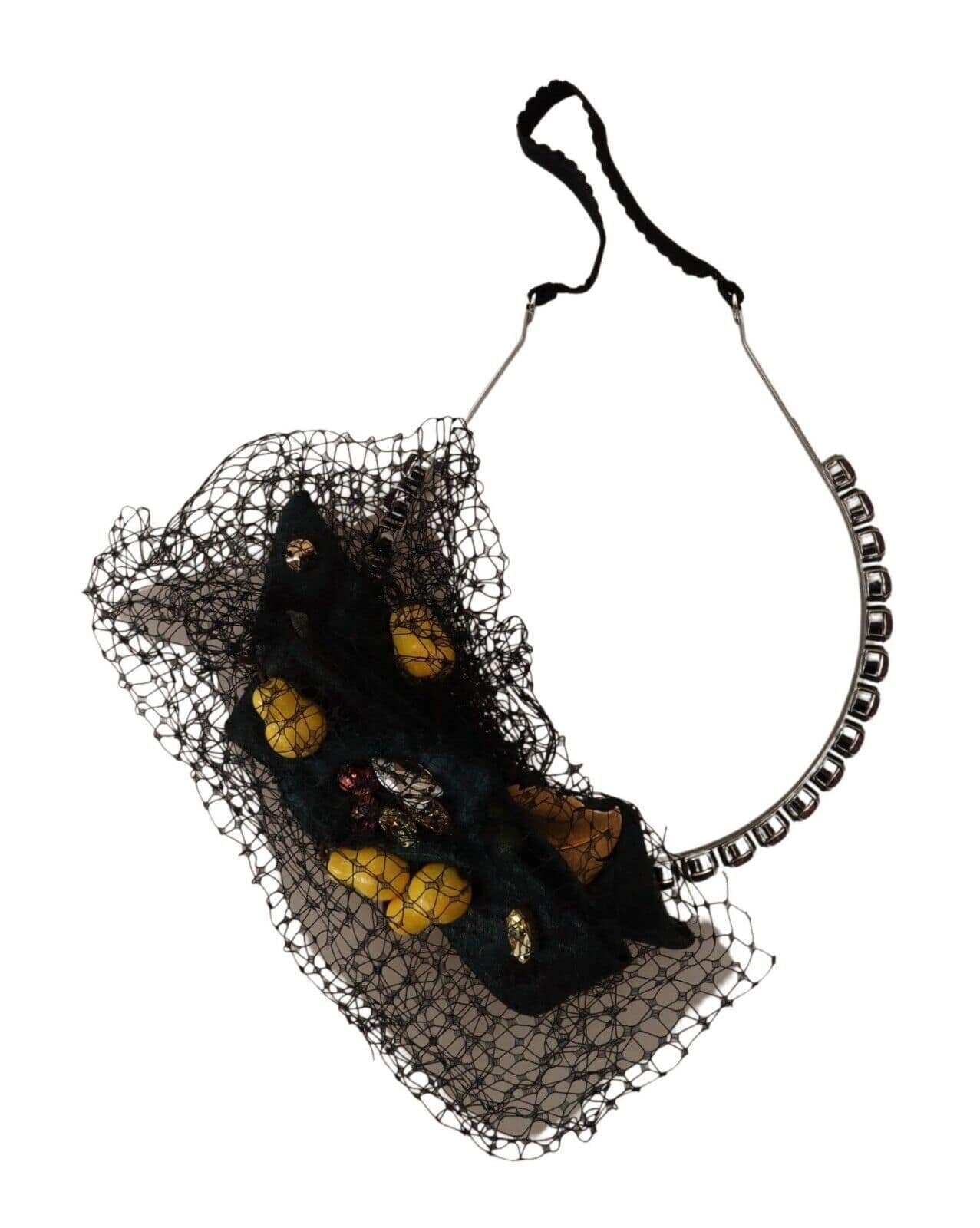 Dolce & Gabbana Silver Tiara Crystals Fruits Black Mesh Diadem Headband - Image 2