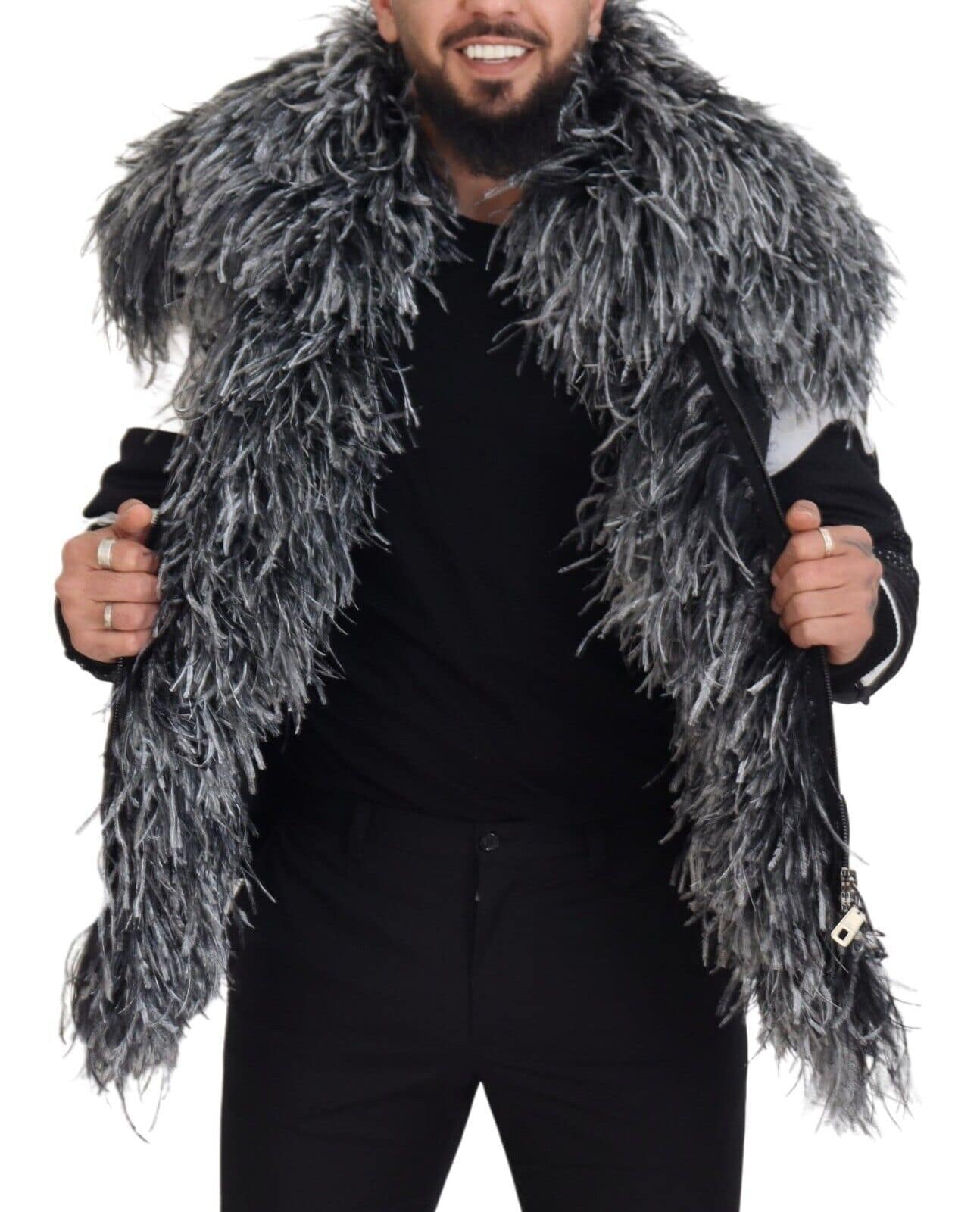 Dolce & Gabbana Black White Fur Shearling Full Zip Jacket - Image 6