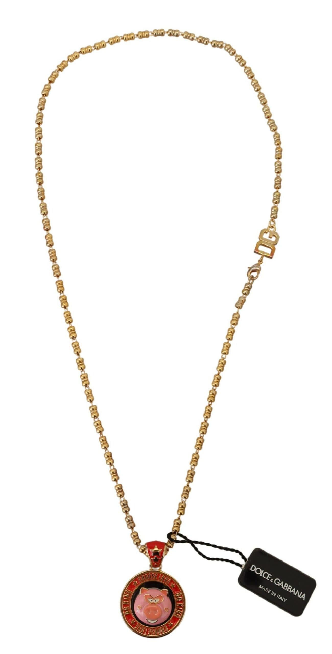 Dolce & Gabbana Gold Brass Chain SUPER PIG Pendant Logo Necklace - Image 3