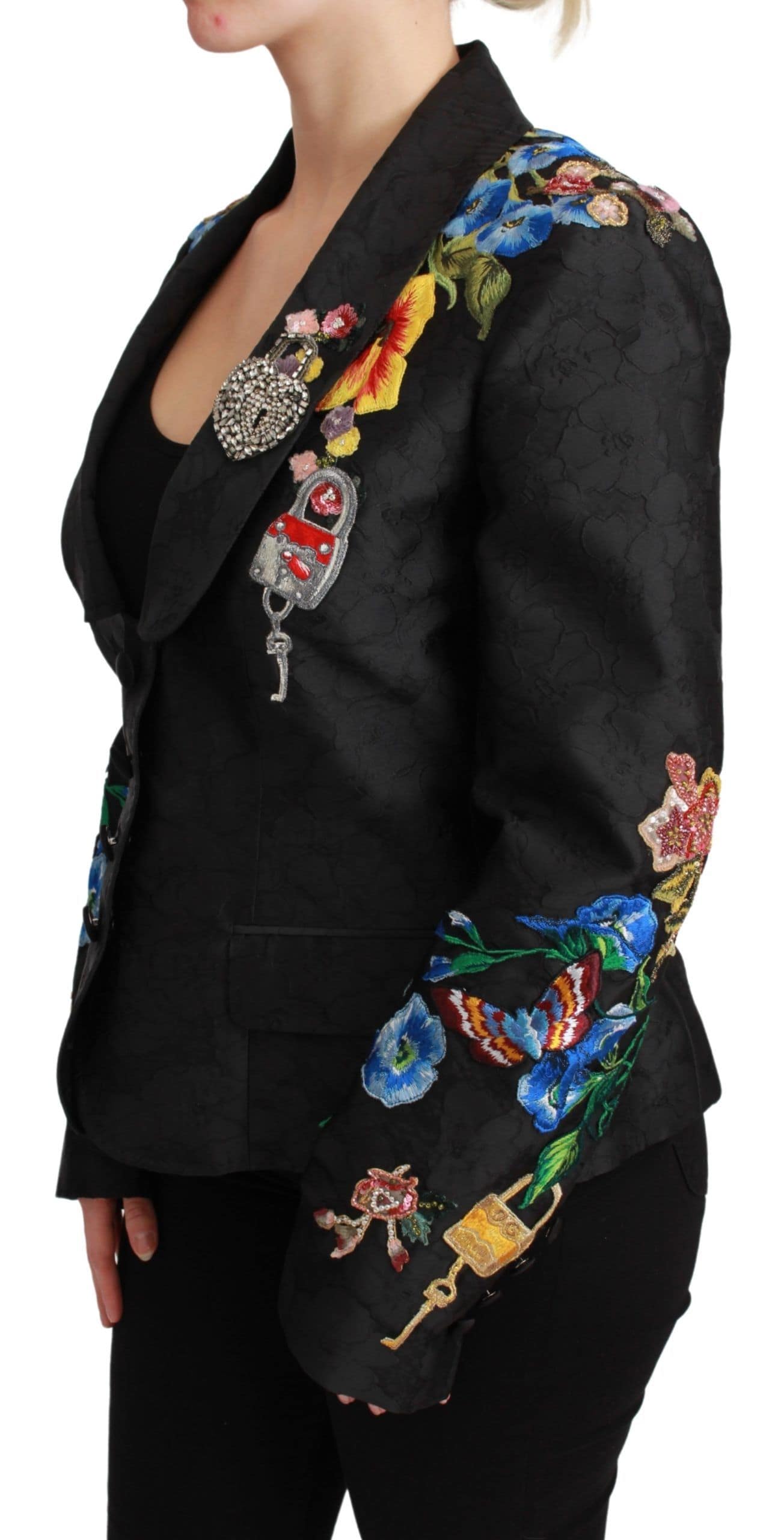 Dolce & Gabbana Black Brocade Crystal Blazer Jacket - Image 3
