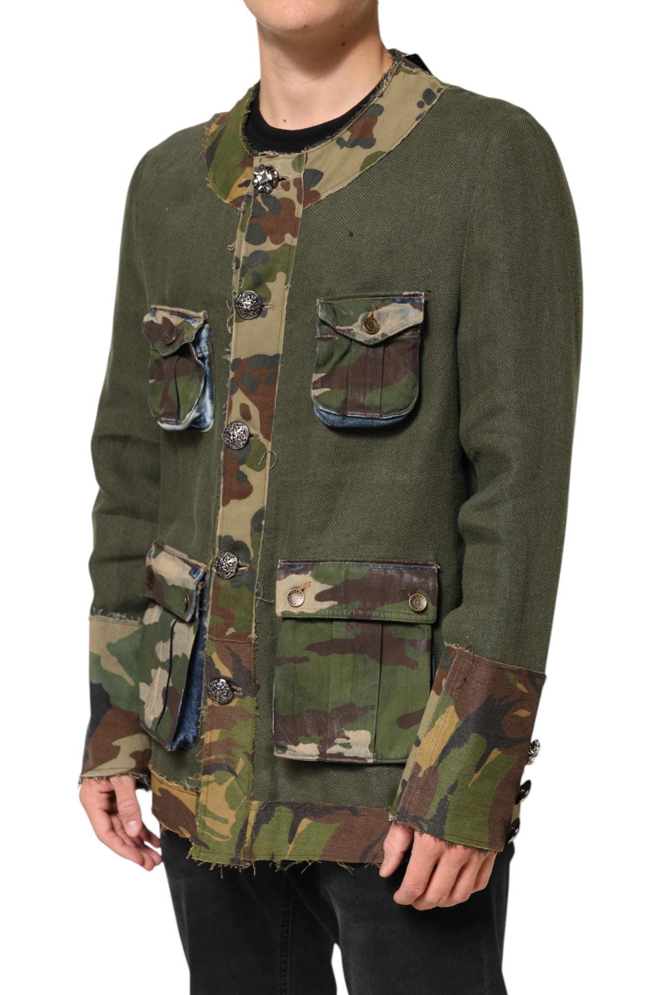 Dolce & Gabbana Brown Camouflage Linen Button Down Jacket - Image 3