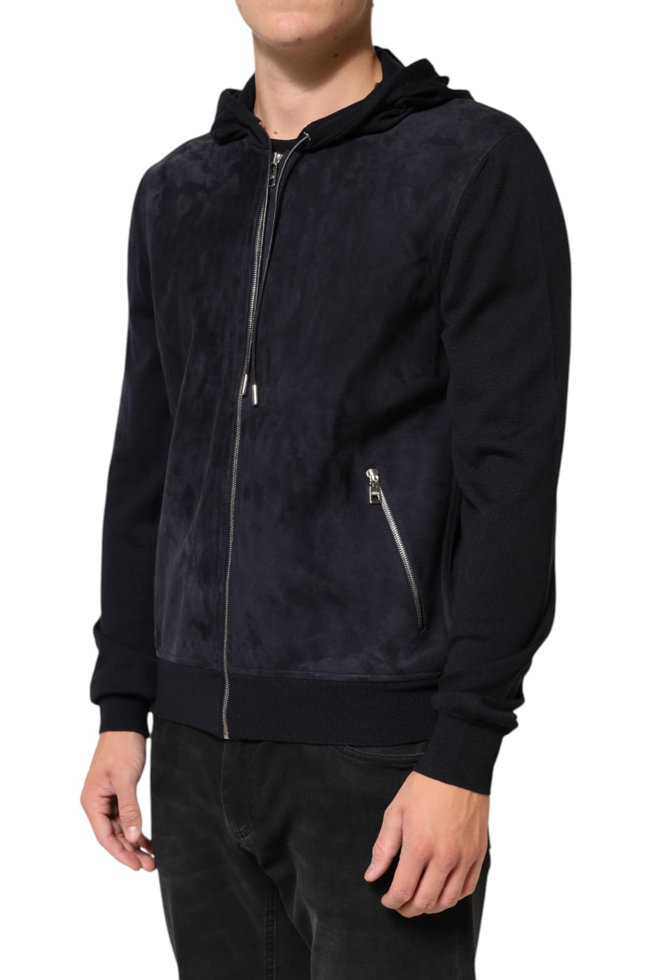 Dolce & Gabbana Black Leather Full Zip Hooded Blouson Jacket - Image 3