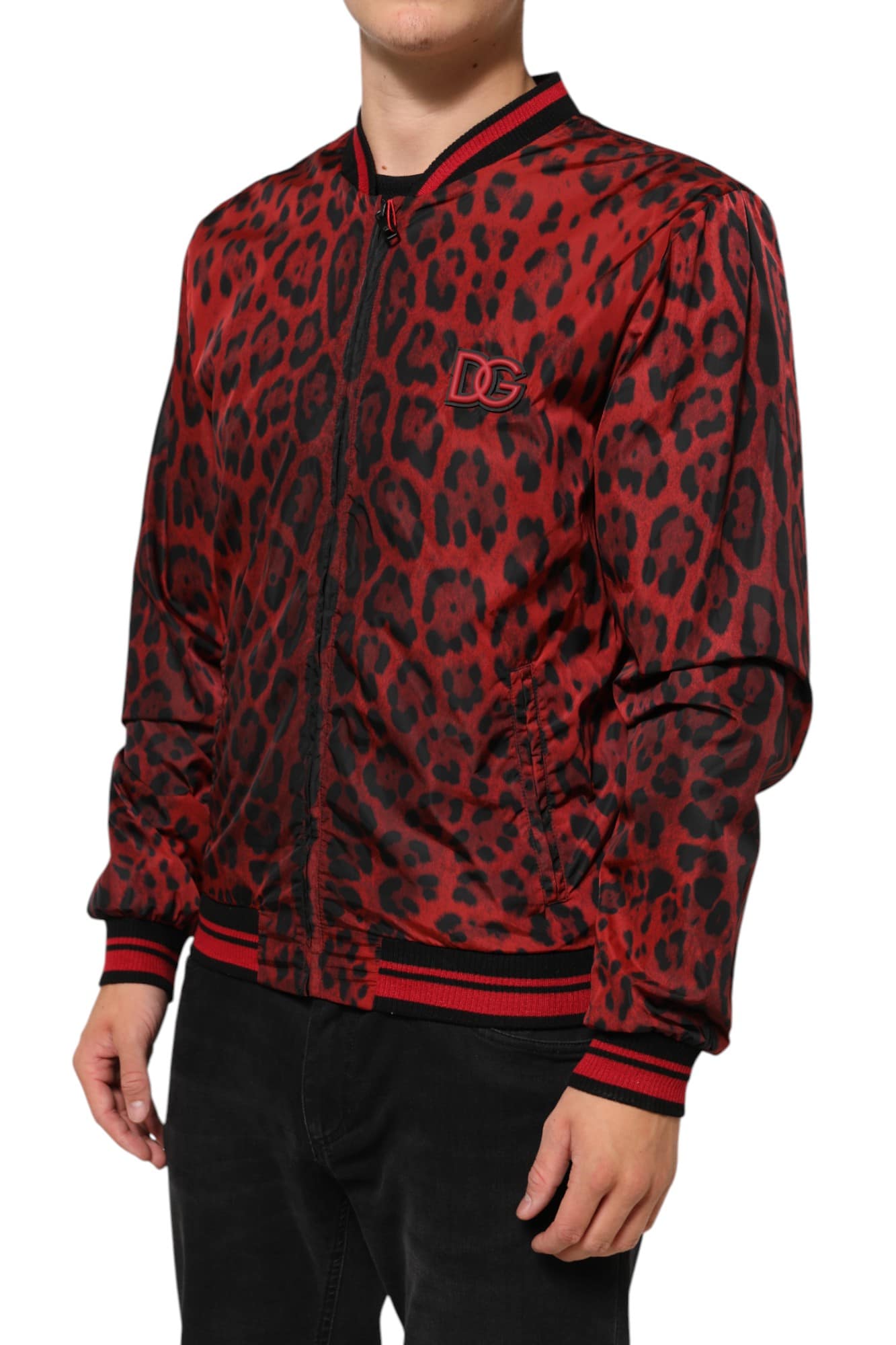 Dolce & Gabbana Red Leopard Print Full Zip Bomber Men Jacket - Image 3