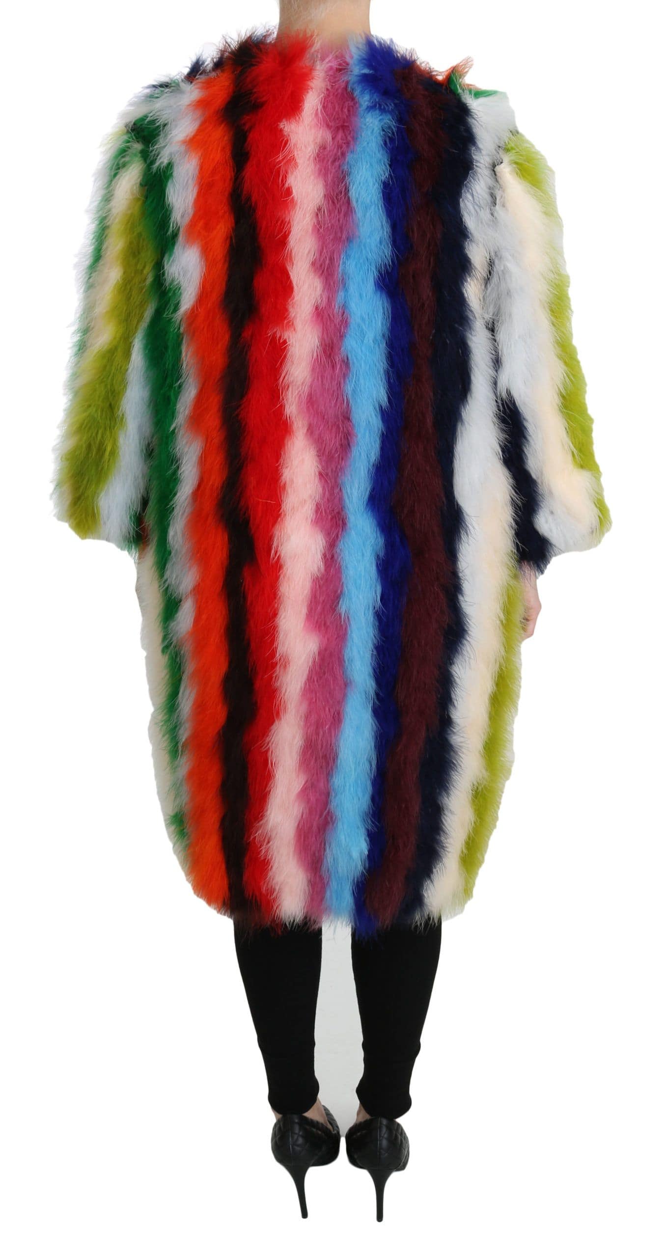 Dolce & Gabbana Multicolor Turkey Feather Cape Fur Coat - Image 4
